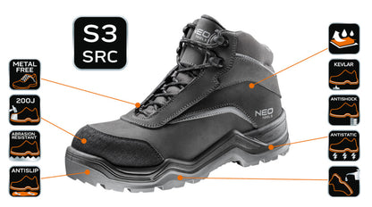 NEO TOOLS Munkavédelmi bakancs S3 SRC, Nubuk bőr, 39 82-151-39