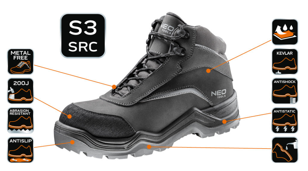 NEO TOOLS Munkavédelmi bakancs S3 SRC, Nubuk bőr, 46 82-151-46