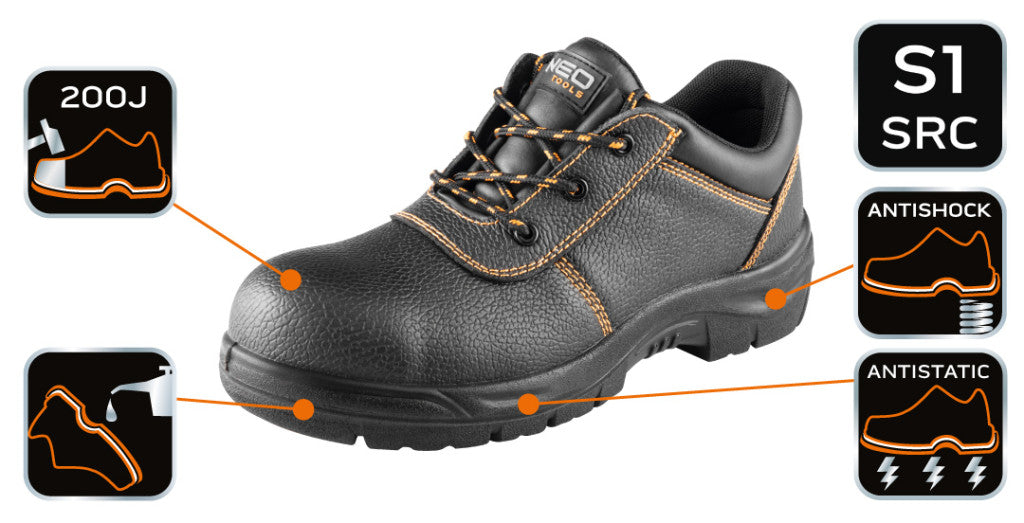 NEO TOOLS Munkavédelmi cipő, bőr, S1 SRC, acél orrmerevítés, 46 82-160-46