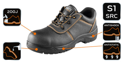 NEO TOOLS Munkavédelmi cipő, bőr, S1 SRC, acél orrmerevítés, 46 82-160-46