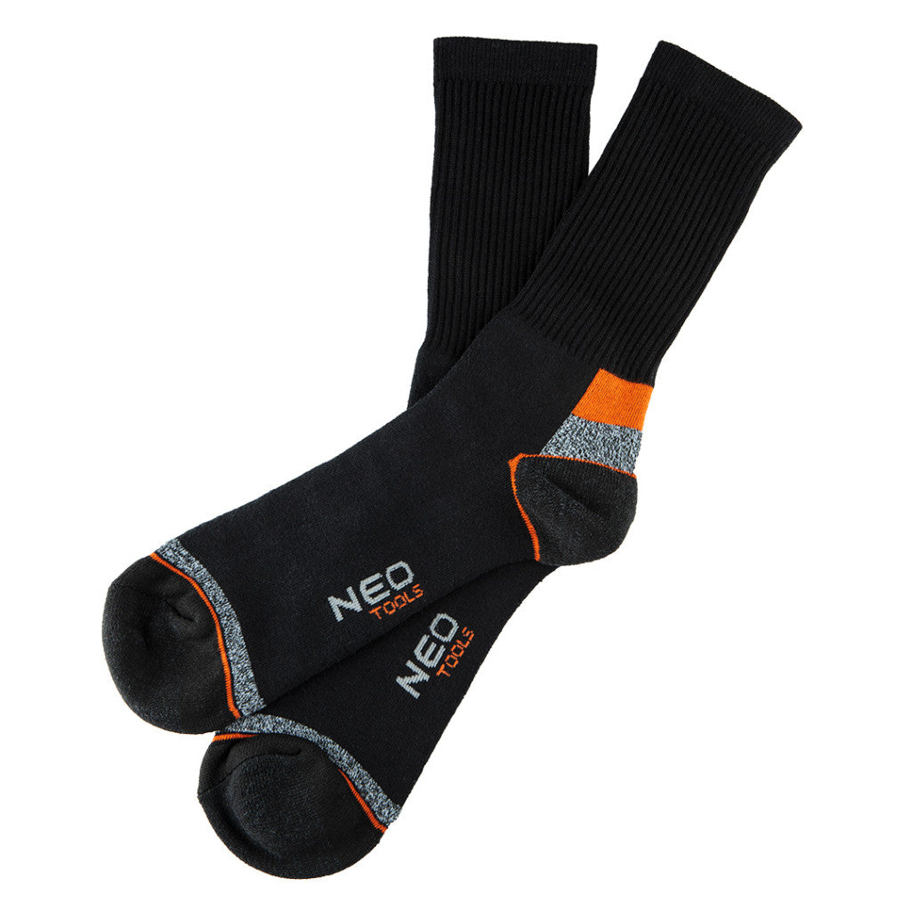 NEO TOOLS Munkavédelmi zokni, hosszú, 70% pamut, 30% polyester, megerősített sarok, lélegző, 43–46 82-351