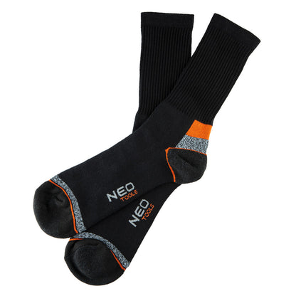 NEO TOOLS Munkavédelmi zokni, hosszú, 70% pamut, 30% polyester, megerősített sarok, lélegző, 43–46 82-351
