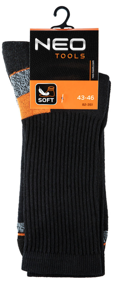 NEO TOOLS Munkavédelmi zokni, hosszú, 70% pamut, 30% polyester, megerősített sarok, lélegző, 43–46 82-351