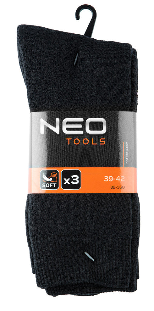 NEO TOOLS Munkavédelmi zokni, 3pár, hosszú, 70% pamut, 30% polyester, 39–42 82-360