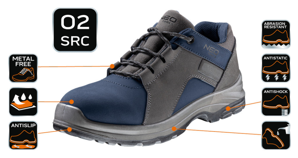 NEO TOOLS Munkacipő, O2 SRC, fémmentes, Nubuk bőr, 45 82-740-45