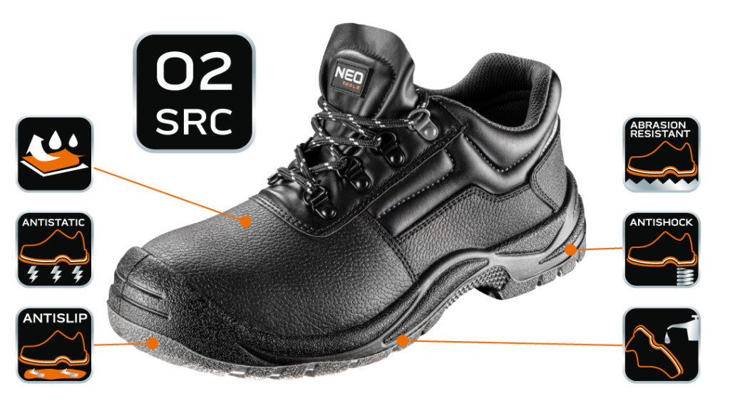 NEO TOOLS Munkavédelmi cipő O2 SRC, bőr, 39, CE 82-760-39