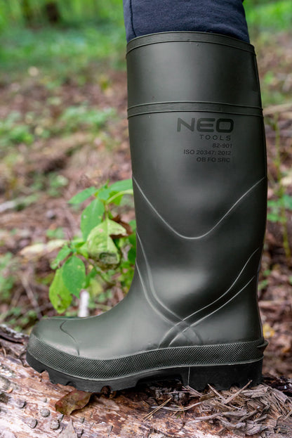 NEO TOOLS Munkavédelmi gumicsizma, OB SRC, vegyszerálló csúszásmentes talp, beépített sarokvédelem, 44 82-901-44
