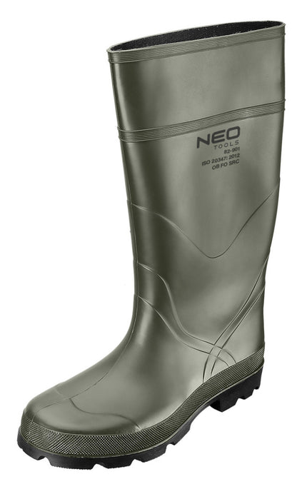 NEO TOOLS Munkavédelmi gumicsizma, OB SRC, vegyszerálló csúszásmentes talp, beépített sarokvédelem, 44 82-901-44
