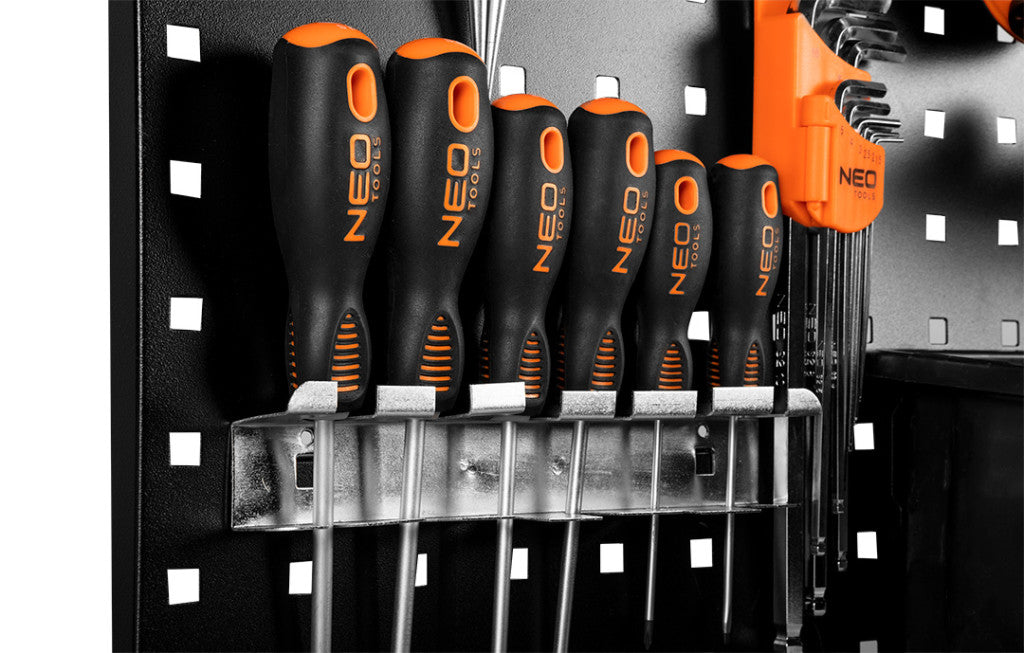 NEO TOOLS Csavarhúzótartó kampó műhelykocsihoz, szerszámtartó falhoz(84-500, 501) 84-093