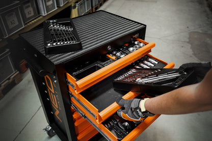 NEO TOOLS Műhelykocsi, 7 fiókos, 129db szerszámmal, 680x460x1030mm, szerszámkocsi 25 év garanciával 84-222-9