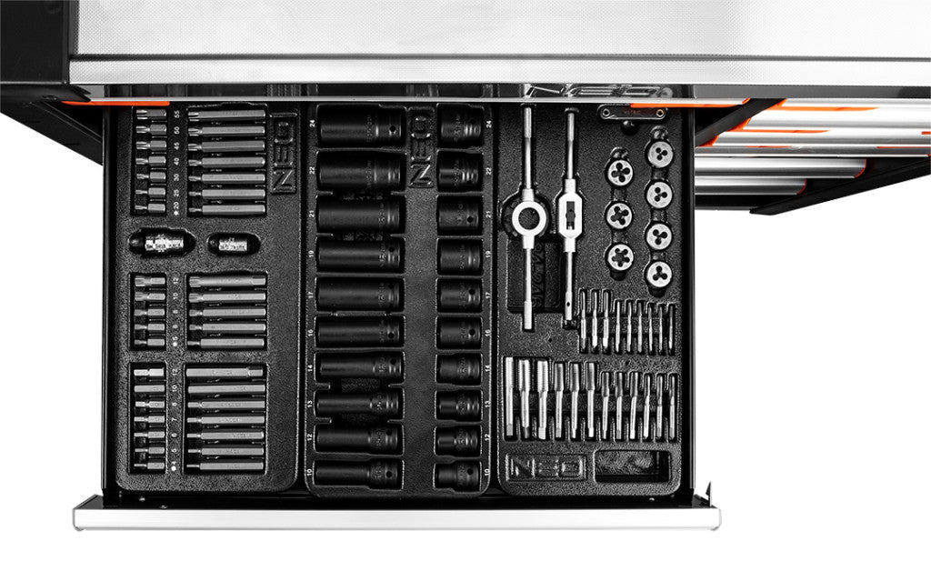 NEO TOOLS Műhelykocsi PRO, 12 fiókos, 229 szerszámmal, szerszámkocsi 84-225+G
