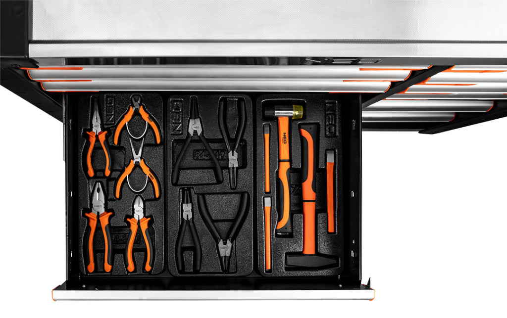 NEO TOOLS Műhelykocsi PRO, 12 fiókos, 229 szerszámmal, szerszámkocsi 84-225+G