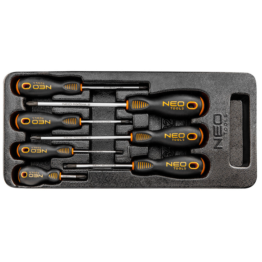 NEO TOOLS Csavarhúzó készlet, PH, 7db, műhelykocsitálcával 25 év garanciával 84-232