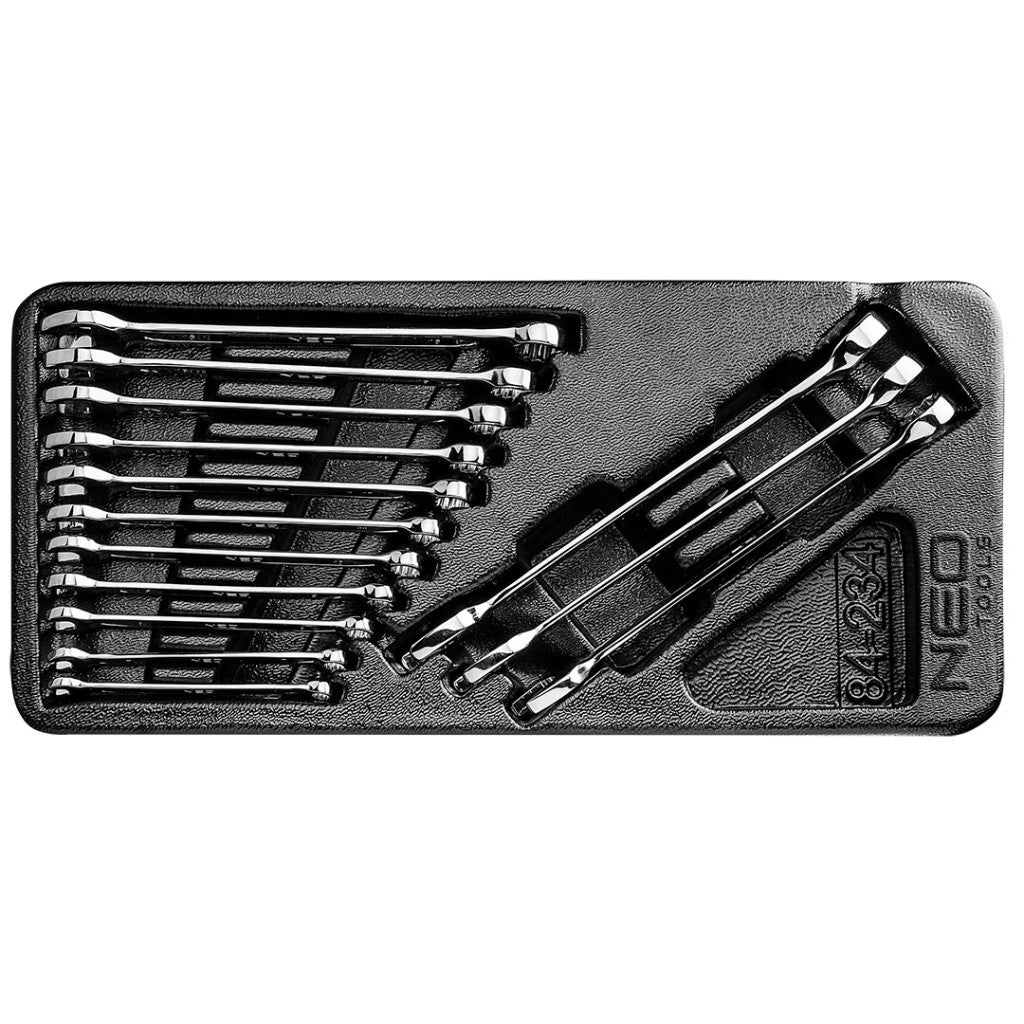 NEO TOOLS Csillag-villáskulcs készlet 14db, 6-19mm, műhelykocsitálcával 25 év garanciával 84-234