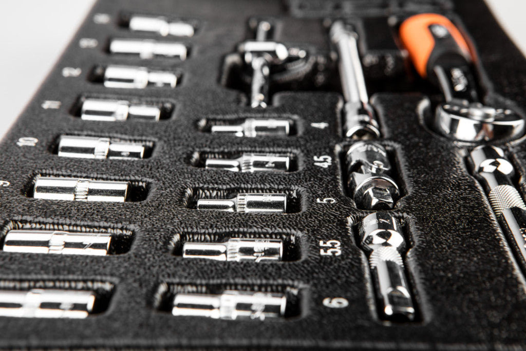 NEO TOOLS Dugókulcskészlet 1/4", 19db, 4-14mm, műhelykocsitálcával 25 év garanciával 84-237