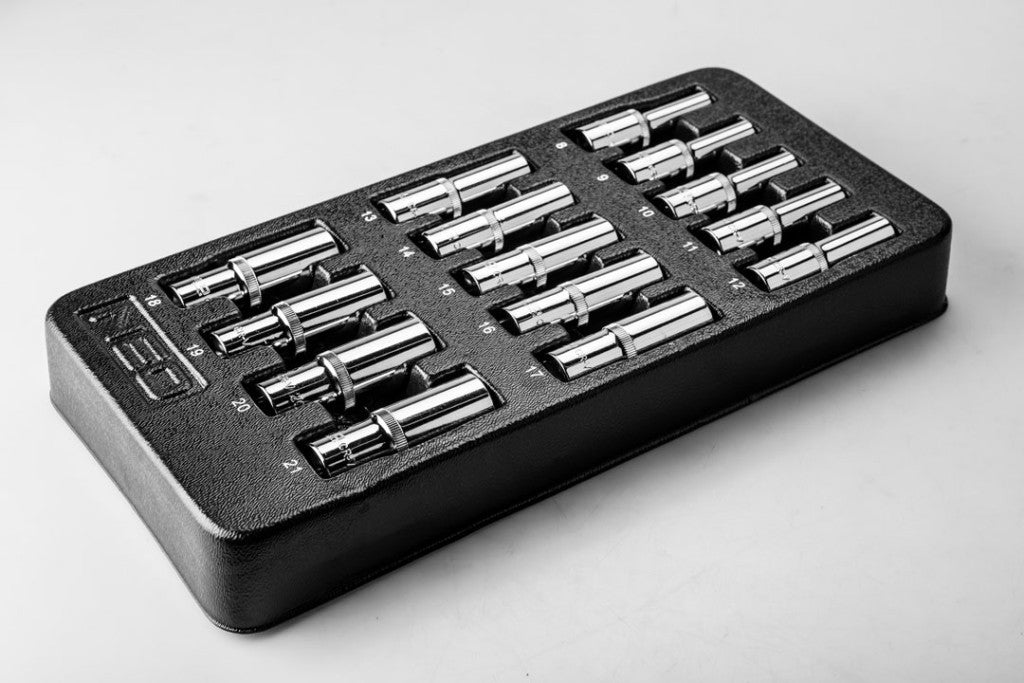 NEO TOOLS Dugókulcskészlet hosszú 1/2” 14db, 8-21mm, műhelykocsitálcával 25 év garanciával 84-243