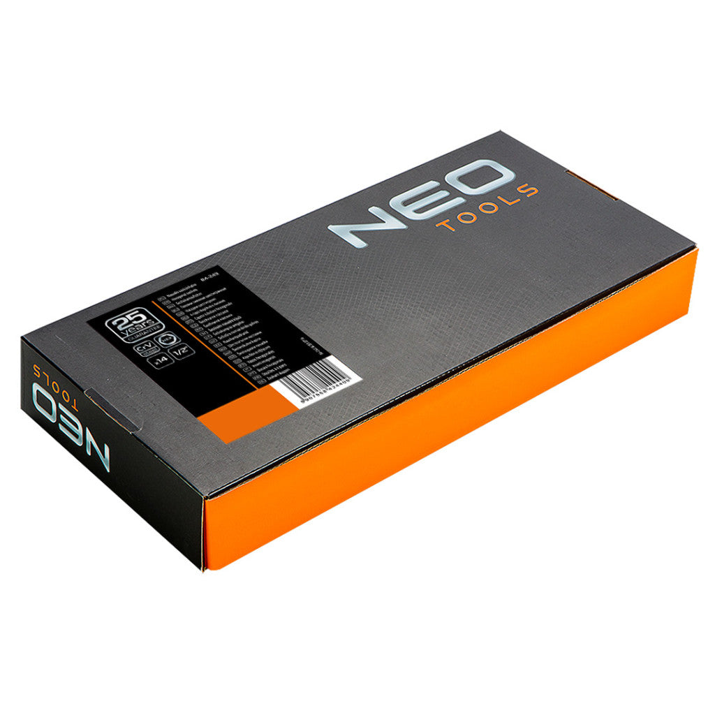 NEO TOOLS Dugókulcskészlet hosszú 1/2” 14db, 8-21mm, műhelykocsitálcával 25 év garanciával 84-243