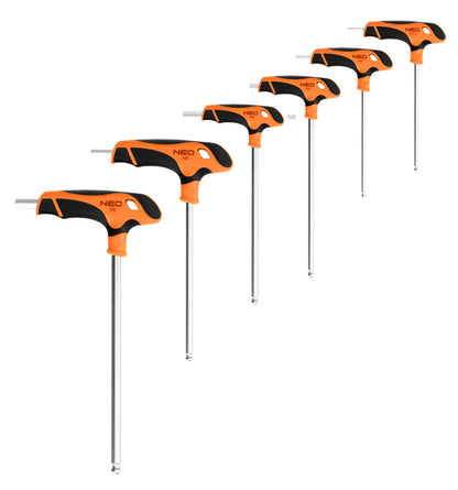 NEO TOOLS IMBUSZKULCS KÉSZLET „T” MARKOLATTAL 6db, MŰHELYKOCSITÁLCÁVAL 84-254