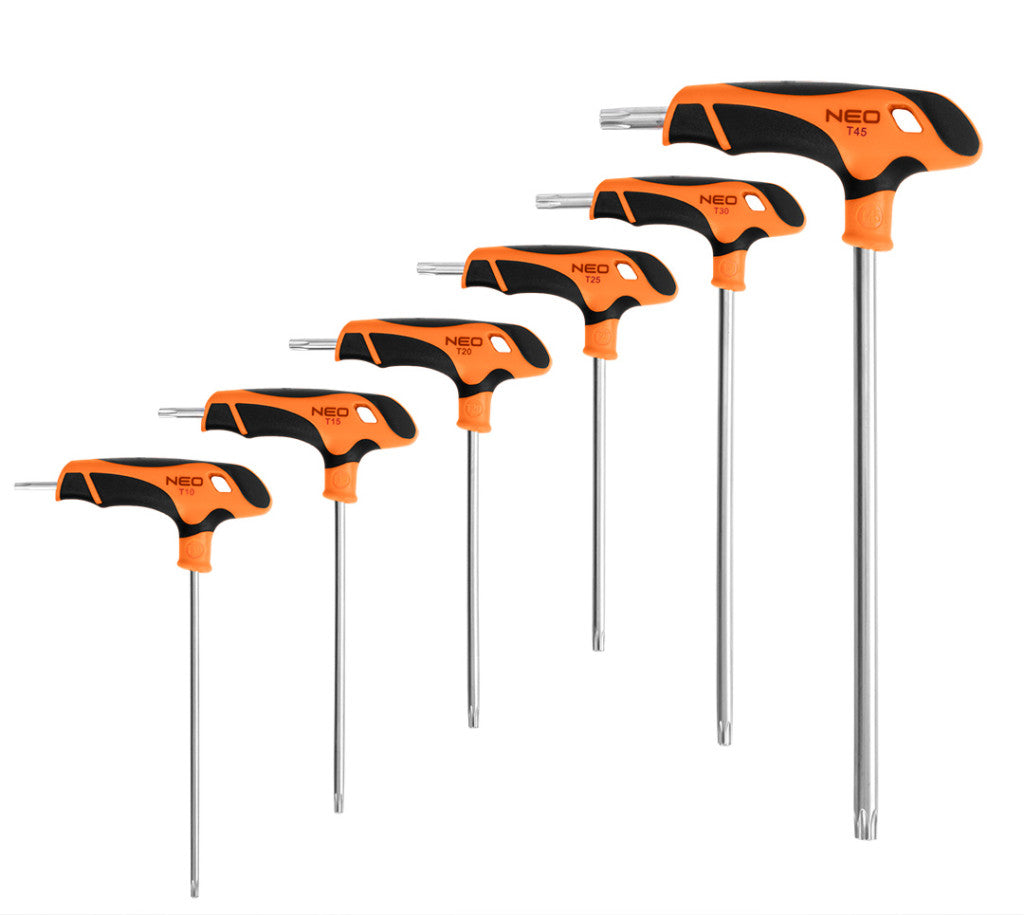 NEO TOOLS Torxkulcs KÉSZLET „T” MARKOLATTAL 6db, MŰHELYKOCSITÁLCÁVAL 84-264