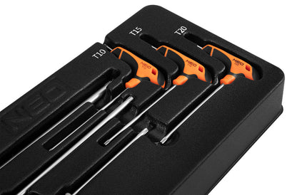 NEO TOOLS Torxkulcs KÉSZLET „T” MARKOLATTAL 6db, MŰHELYKOCSITÁLCÁVAL 84-264