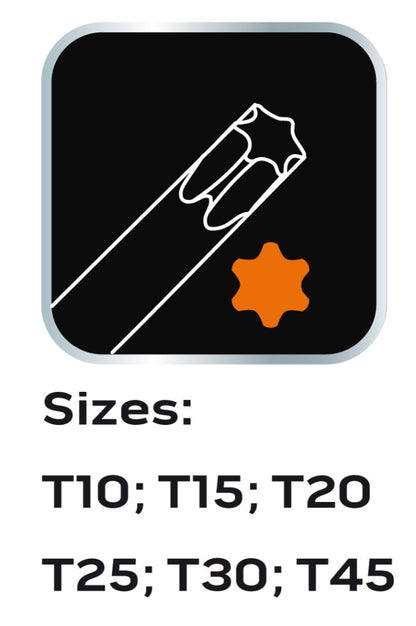 NEO TOOLS Torxkulcs KÉSZLET „T” MARKOLATTAL 6db, MŰHELYKOCSITÁLCÁVAL 84-264