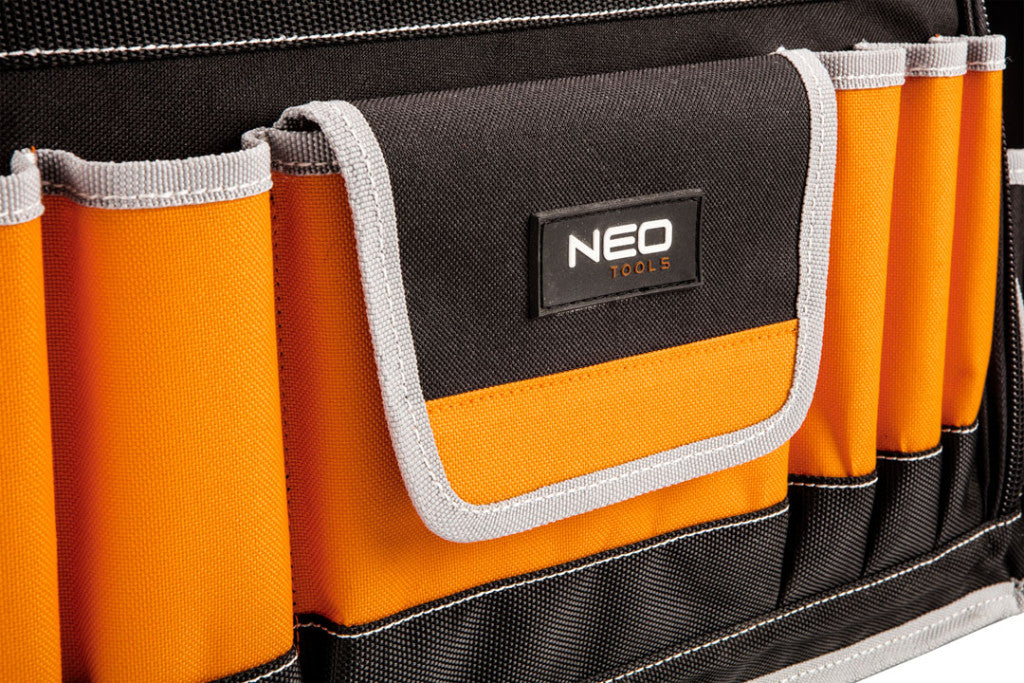 NEO TOOLS Szerszámtáska csőalakú fém fogantyúval, kívül:12 zseb, belül:32 zseb 84-301