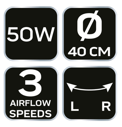 NEO TOOLS Álló ventilátor 50W, átmérő 40cm, 3 sebességfokozat, forgó, 2 in1 állitható magasság 2 év garanciával 90-001