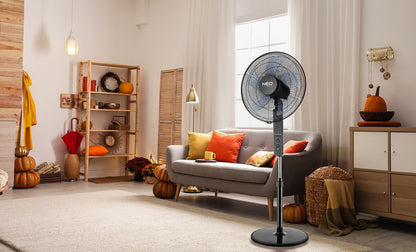 NEO TOOLS Álló ventilátor 45W, átmérő 40cm, 3 sebességfokozat, forgó, távirányitó, időzités, 3 üzemmód 2 év garanciával 90-002