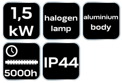 NEO TOOLS Halogén, infravörös mennyezeti hősugárzó 1500W, alumínium, IP44, kül és beltéri 2 év garanciával 90-037