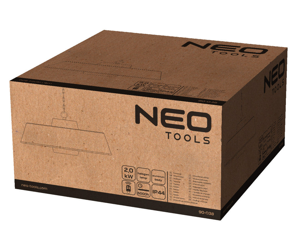 NEO TOOLS Halogén, infravörös mennyezeti hősugárzó 2000W, alumínium, távirányítóval 2 év garanciával 90-038