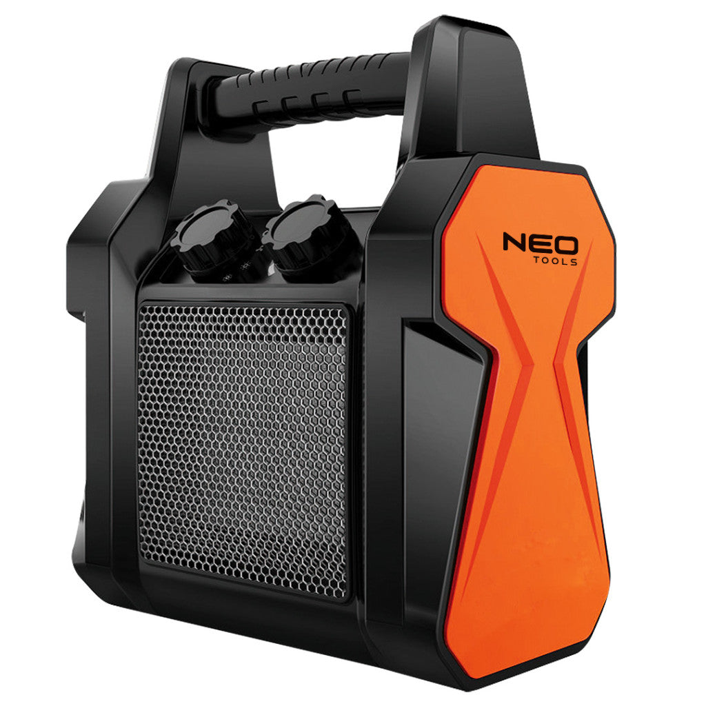 NEO TOOLS Ipari PTC Elektromos Kerámia Hősugárzó 2 kw, termosztát, levehető fogantyú, borulásvédelem, 139 m3/h 2 év garanciával 90-060