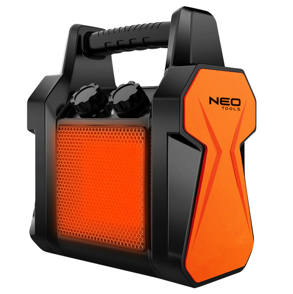 NEO TOOLS Ipari PTC Elektromos Kerámia Hősugárzó 2 kw, termosztát, levehető fogantyú, borulásvédelem, 139 m3/h 2 év garanciával 90-060