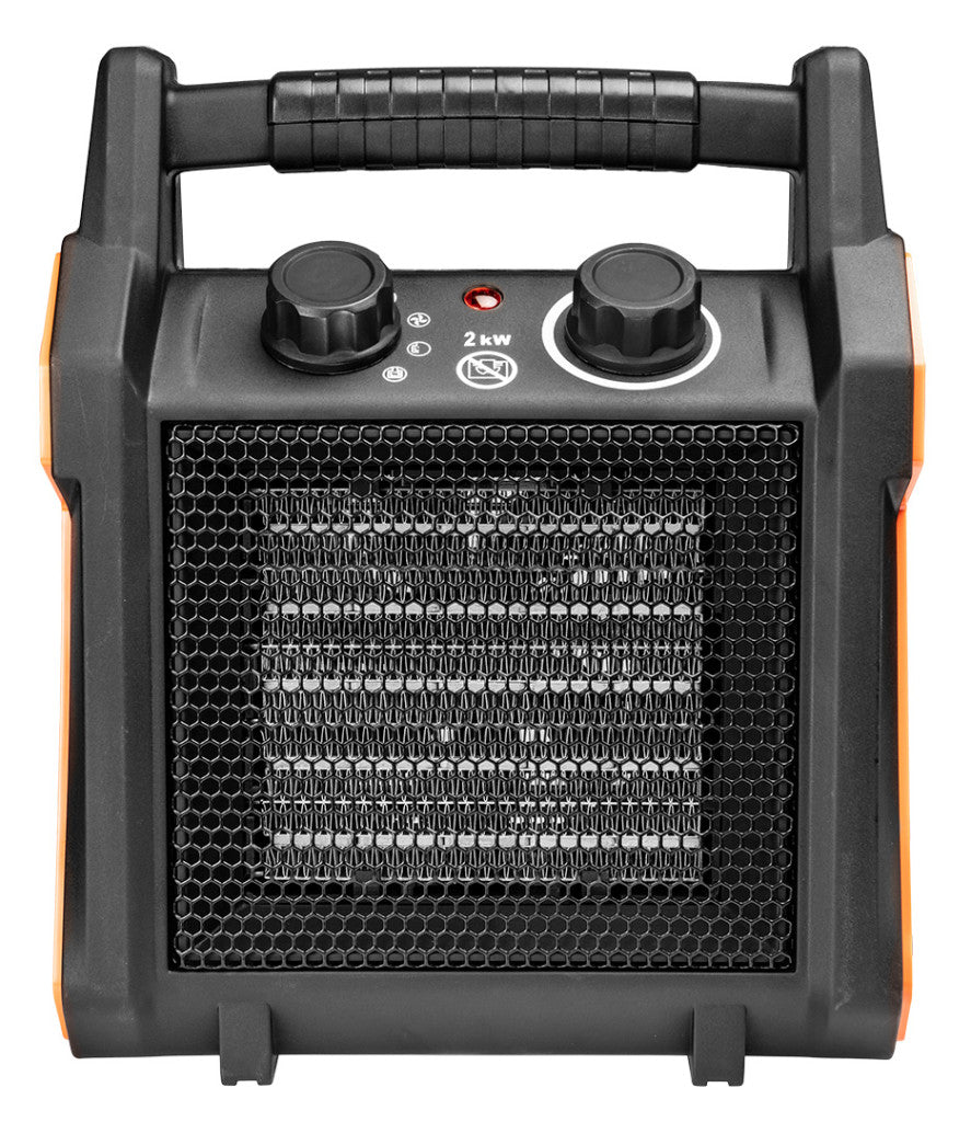 NEO TOOLS Ipari PTC Elektromos Kerámia Hősugárzó 2 kw, termosztát, levehető fogantyú, borulásvédelem, 139 m3/h 2 év garanciával 90-060
