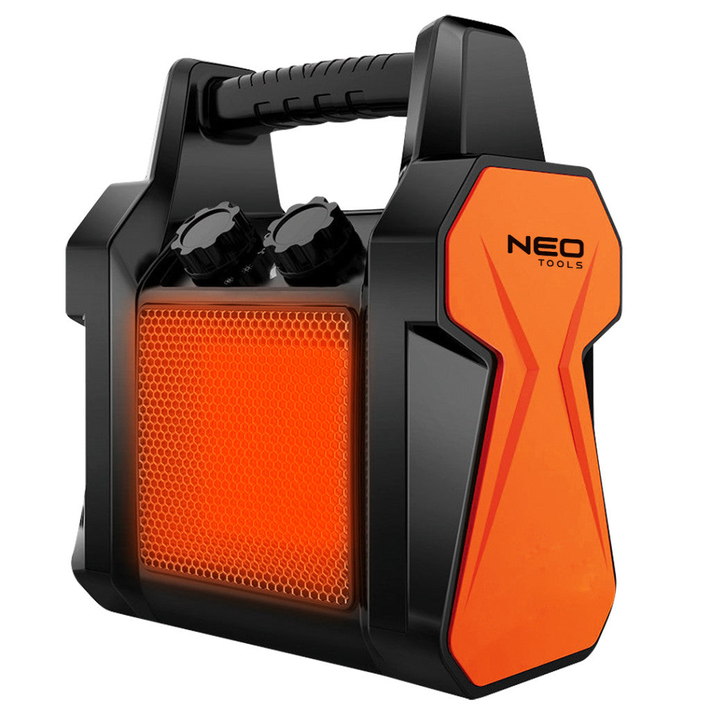 NEO TOOLS Ipari PTC Elektromos Kerámia Hősugárzó 3 kw, termosztát, levehető fogantyú, borulásvédelem, 210 m3/h 2 év garanciával 90-061