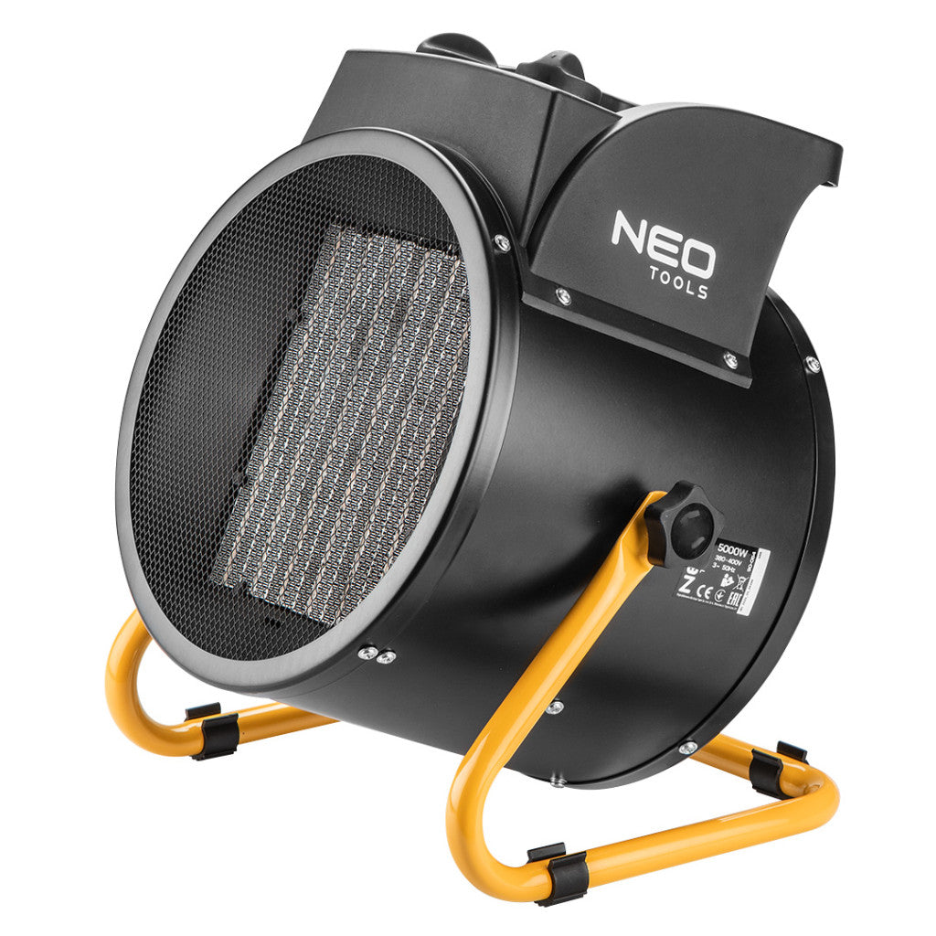 NEO TOOLS Ipari PTC Elektromos Kerámia Hősugárzó 5 kw, Két fokozat, állítható szög, levehető fogantyú, 588 m3/h 2 év garanciával 90-064