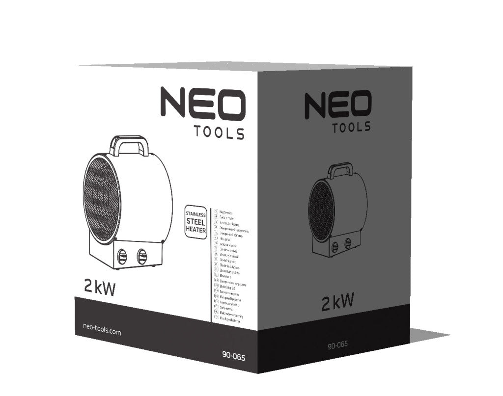 NEO TOOLS Ipari Elektormos hősugárzó termosztáttal 2kW, ipari, szabadonálló, 253 m3/h 2 év garanciával 90-065