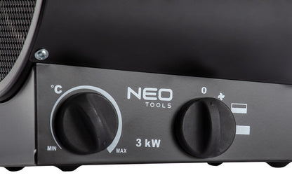 NEO TOOLS Ipari Elektormos hősugárzó termosztáttal 3kW, ipari, szabadonálló, 291 m3/h 2 év garanciával 90-066