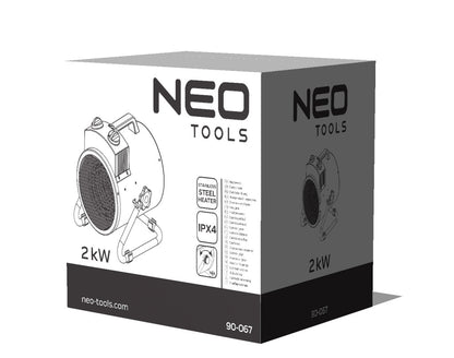 NEO TOOLS Ipari elektromos hősugárzó 2kW, állíth. üzemmód, IPX4(vizálló), állíth. szög, szabadonálló, 330 m3/h 2 év garanciával 90-067