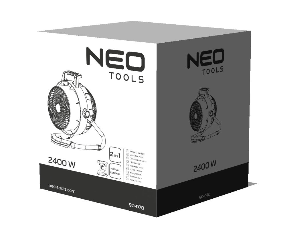 NEO TOOLS Elektromos hősugárzó ventiátorral, 2az1-ben, 2,4kW, manuális, termosztát, 460 m3/h 2 év garanciával 90-070
