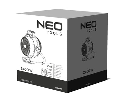 NEO TOOLS Elektromos hősugárzó ventiátorral, 2az1-ben, 2,4kW, manuális, termosztát, 460 m3/h 2 év garanciával 90-070