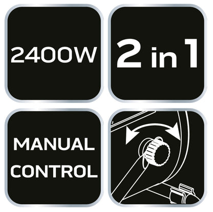 NEO TOOLS Elektromos hősugárzó ventiátorral, 2az1-ben, 2,4kW, manuális, termosztát, 460 m3/h 2 év garanciával 90-070