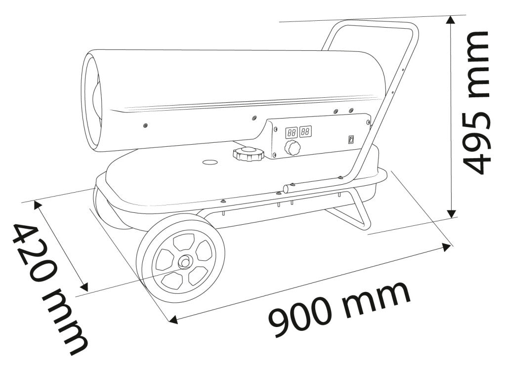 NEO TOOLS Gázolajos hőlégbefúvó, 30kW, 34l, fogyasztás: 2.8l / h, teljesítmény: 750 m3 / h, kerekekkel 2 év garanciával 90-081