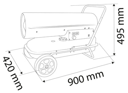 NEO TOOLS Gázolajos hőlégbefúvó, 30kW, 34l, fogyasztás: 2.8l / h, teljesítmény: 750 m3 / h, kerekekkel 2 év garanciával 90-081