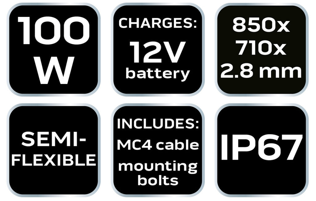NEO TOOLS Hordozható napelem, napelemes töltő, 100W, IP67, 12V-os akku, telefon, laptop töltésre, 2db USB csatlakozó 2 év garanciával 90-143