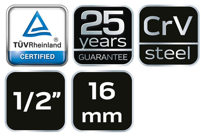 NEO TOOLS Gyújtógyertyakulcs 1/2"16mm, Mágneses, Spline 25 év garanciával 08-090