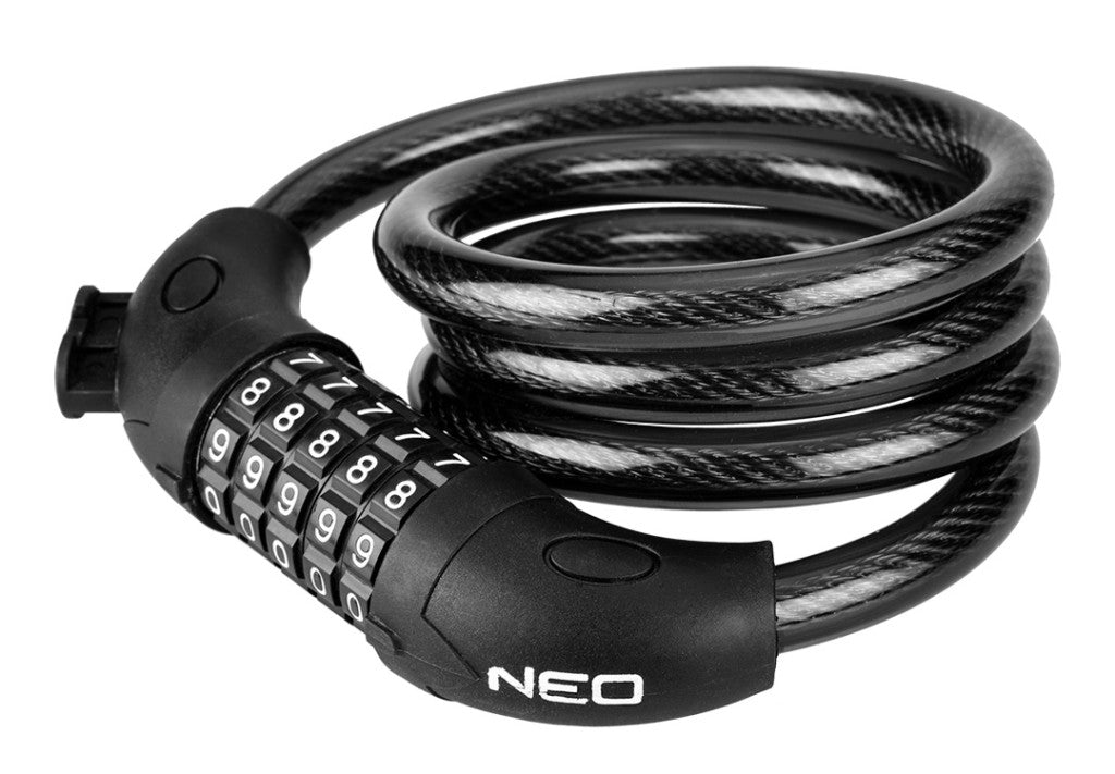 NEO TOOLS Kerékpárzár, számzáras, 120cm, 12mm, vázra rögzíthető 91-007
