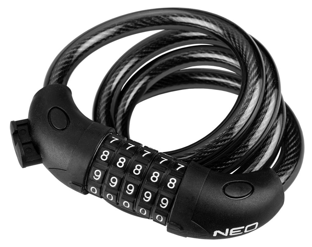 NEO TOOLS Kerékpárzár, számzáras, 120cm, 12mm, vázra rögzíthető 91-007