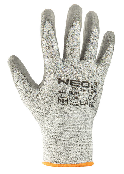 NEO TOOLS Munkakesztyű, vágásbiztos kesztyű, PU bevonattal, 4X43D, 9" 97-609-9