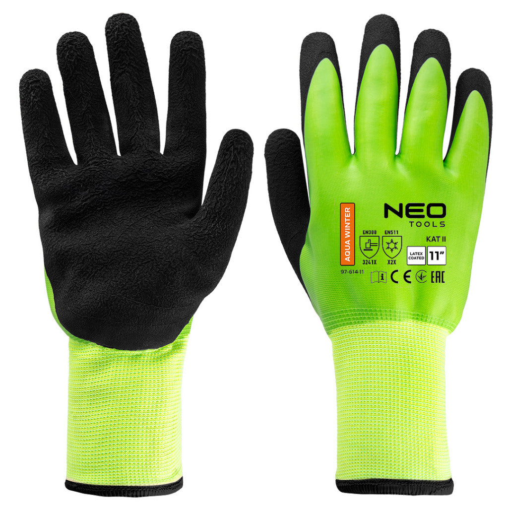 NEO TOOLS Munkakesztyű, AquaWinter, hőszigetelt, vízálló, dupla latex bevonatú poliészter, 11 97-614-11