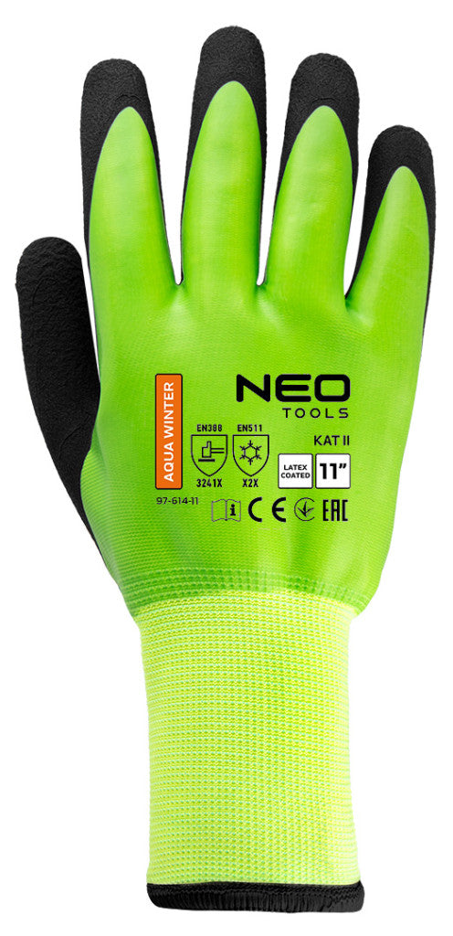 NEO TOOLS Munkakesztyű, AquaWinter, hőszigetelt, vízálló, dupla latex bevonatú poliészter, 11 97-614-11
